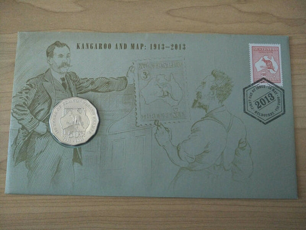 2013 Australian 50c Kangaroo And Map PNC 1st Day Issue