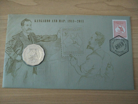 2013 Australian 50c Kangaroo And Map PNC 1st Day Issue