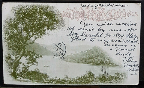 NSW 1½d PostCard With New Year Greetings Hawkesbury River, vert. crease HG 23b U