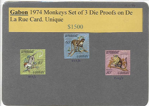 Gabon French Colonies SG 513-5 Set of Monkeys Proofs on De La Rue Card. Unique