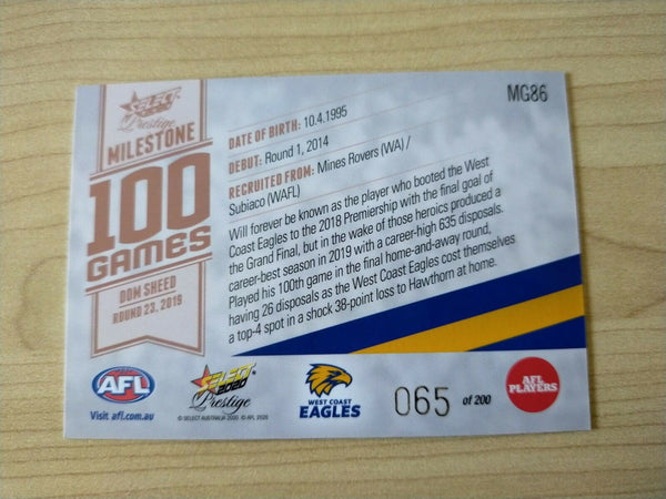 2020 Select Prestige Milestones Dom Sheed West Coast No. 065/200