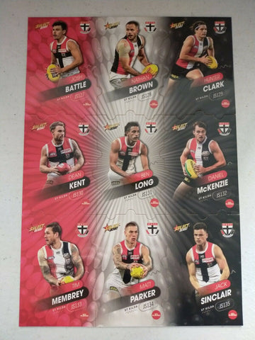 2020 Select Footy Stars Jigsaw Puzzle St Kilda Team Set Of 9 Cards