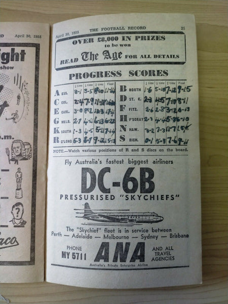 VFL 1955 April 30 Football Record Collingwood v St Kilda