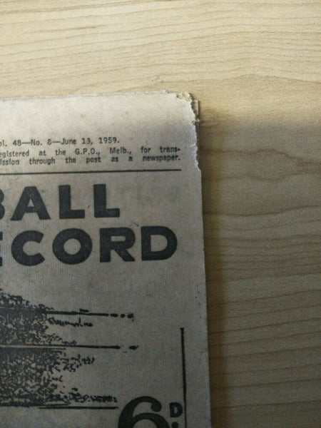 VFL 1959 June 13th Football Record Fitzroy v Collingwood
