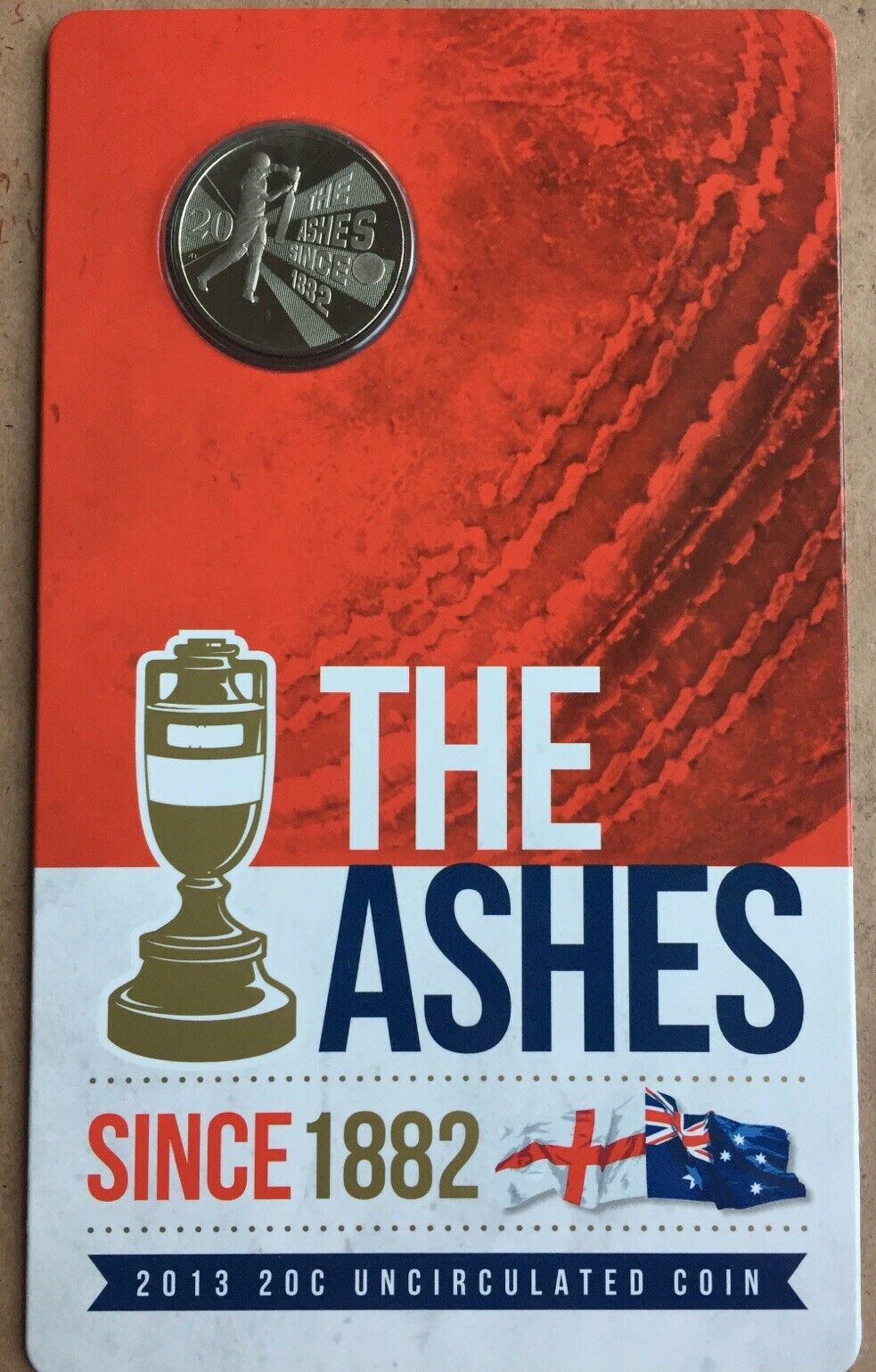 2013 Australian  “The Ashes” 20 Cents Carded Cricket Coin.