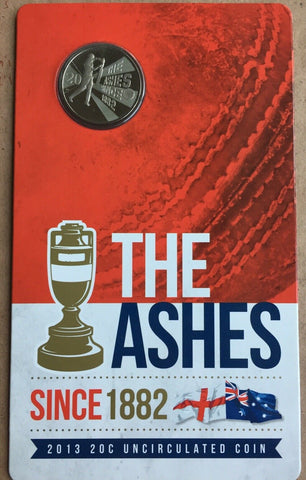 2013 Australian  “The Ashes” 20 Cents Carded Cricket Coin.