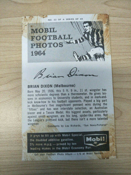 VFL 1964 Mobil Football Photos Brian Dixon No. 22/40 Melbourne