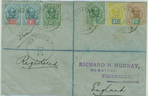 Sarawak Malayan States Cover to England with 1899 1c pair,2c x 2(one