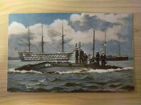 British Tuck's Vintage The Old and The New HMS Victory and Submarine Postcard