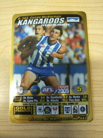 2005 Teamcoach Gold Premium Prize Card Corey McKernan North Melbourne