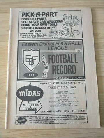 Football 1988 16th April Victorian Eastern Districts Football League Football Record