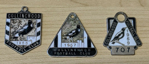 VFL 1955, 1957 and 1959  Collingwood Football Club Membership Badges all to same member number 707