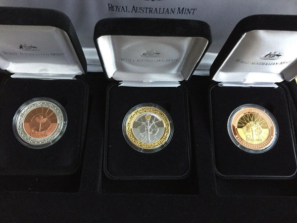 Australia 1999 - 2001 Millennium Past, Present & Future Silver $10 Proof Set Matching no.
