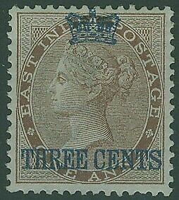 Straits Settlements on India, Malayan States SG3  3c on 1a deep brown Superb MLH