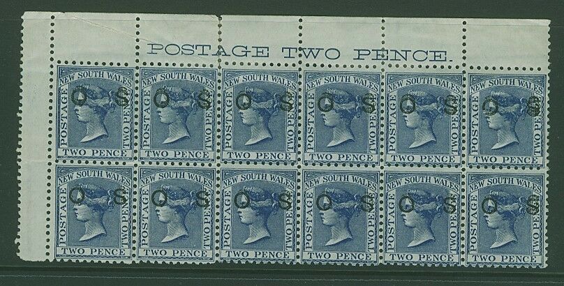 NSW Australian States SG O21ca 2d blue opt "OS" Perf 11 x 12 in marginal blk /12