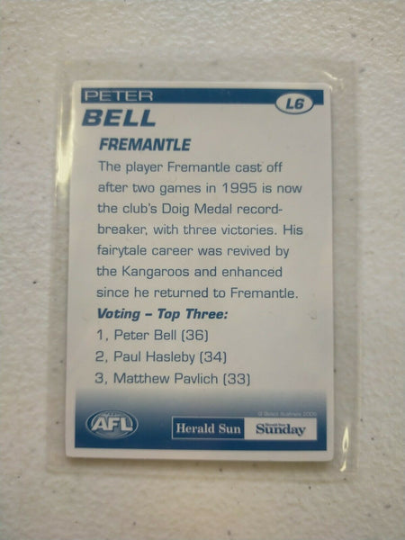 2005 Herald Sun 2D Best & Fairest Card Peter Bell Fremantle