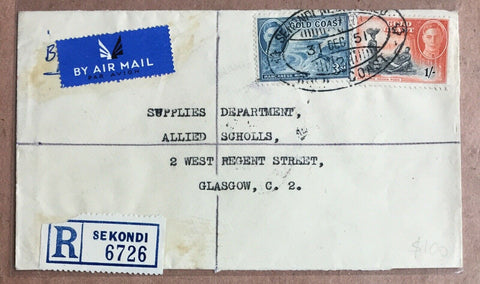 Gold Coast 1951 King George VI Cover Registered Sekondi to Glasgow