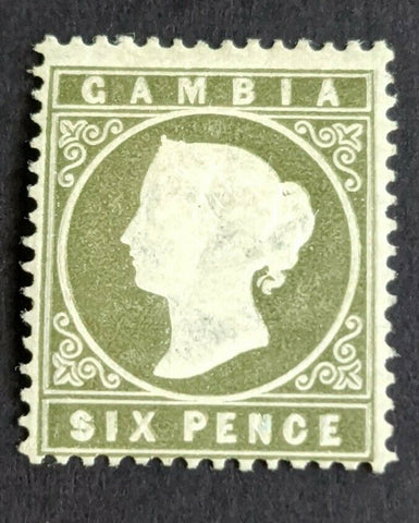 Gambia SG 33a Six Pence Sloped Label Mint Stamp