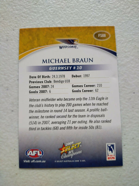 2008 Select AFL Champions Foil Signature Card Michael Braun West Coast