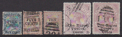 Ceylon Sri Lanka SG 172/6 Queen Victoria surcharges Five values Used