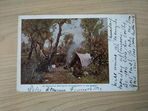 Australian Vintage Postcard Australian Aboriginal Encampment in the Bush