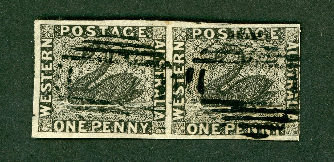 WA Western Australia Australian States SG 1 1d Swan birds first stamp Used pair