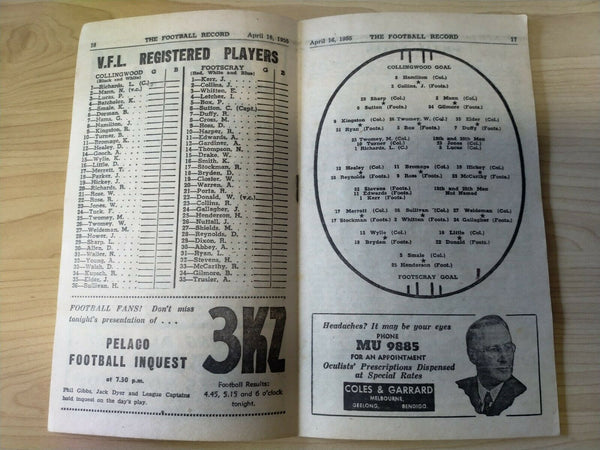 VFL 1955 April 16 Football Record Collingwood v Footscray