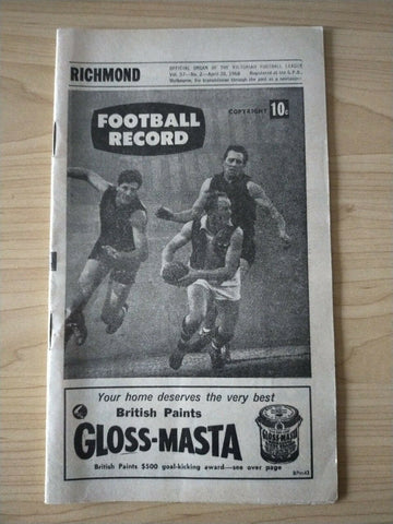 VFL 1968 April 20 Football Record Richmond v Carlton