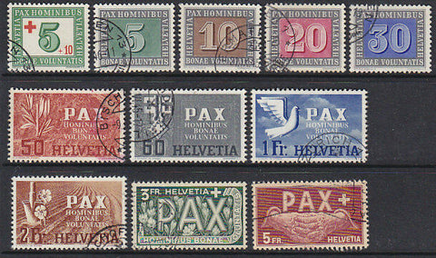 Switzerland SG 447-58 WW2 Pax Peace set to 5fr. ex 80c and 10fr.Used.
