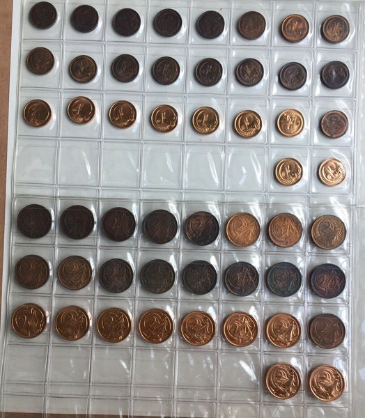 Australia 1c & 2c, One Cent & Two Cents 1966 to 1989 Uncirculated BU 44 Coins