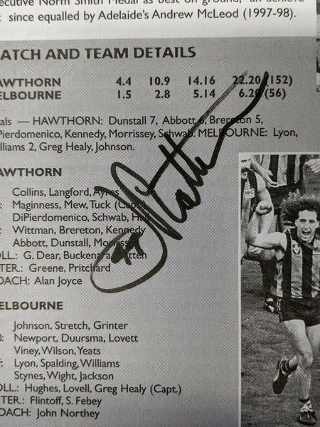 VFL Hawthorn Football Club Signature John Platten on 1988 Premiership Page