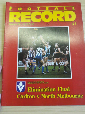 Carlton Vs North Melbourne 1985 Footy Record September 7-8 1985