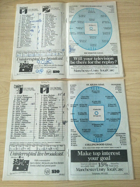 Lot Of 1986 VFL Football Records Collingwood Games x 22