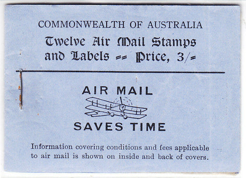 Australia SG SB24 BW B40 3/- Airmail Booklet. Black on blue cover.