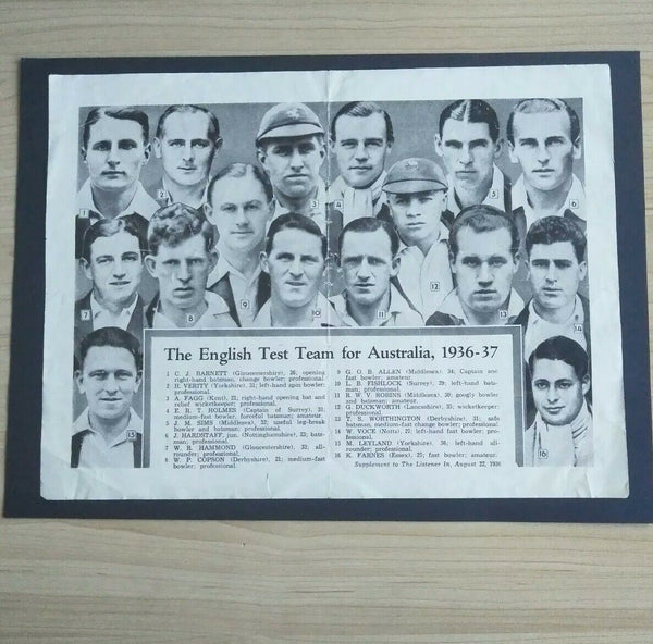 Cricket 1936 English Team Poster