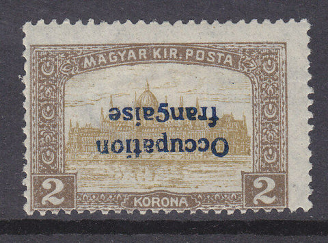 French Occupation of Hungary SG 22 2k brown with opt inverted Error MLH