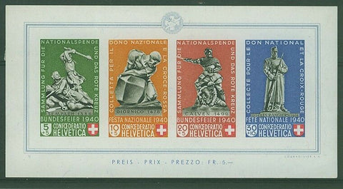 Switzerland SG 404A National Fete and Red Cross Fund Miniature Sheet. MLH