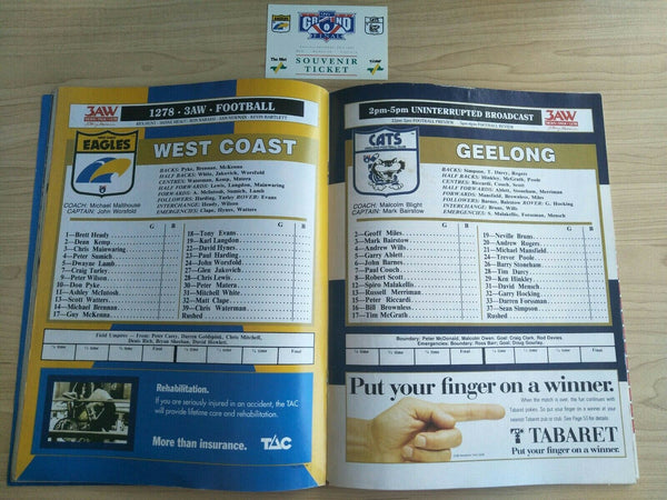 AFL 1992 Grand Final Football Record West Coast v Geelong Match Day Edition