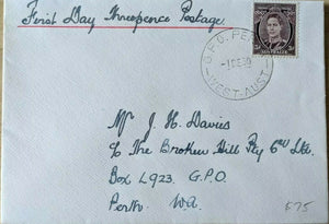 Australia 3d KGVI First Day of Threepence Postage rate cover from GPO Perth