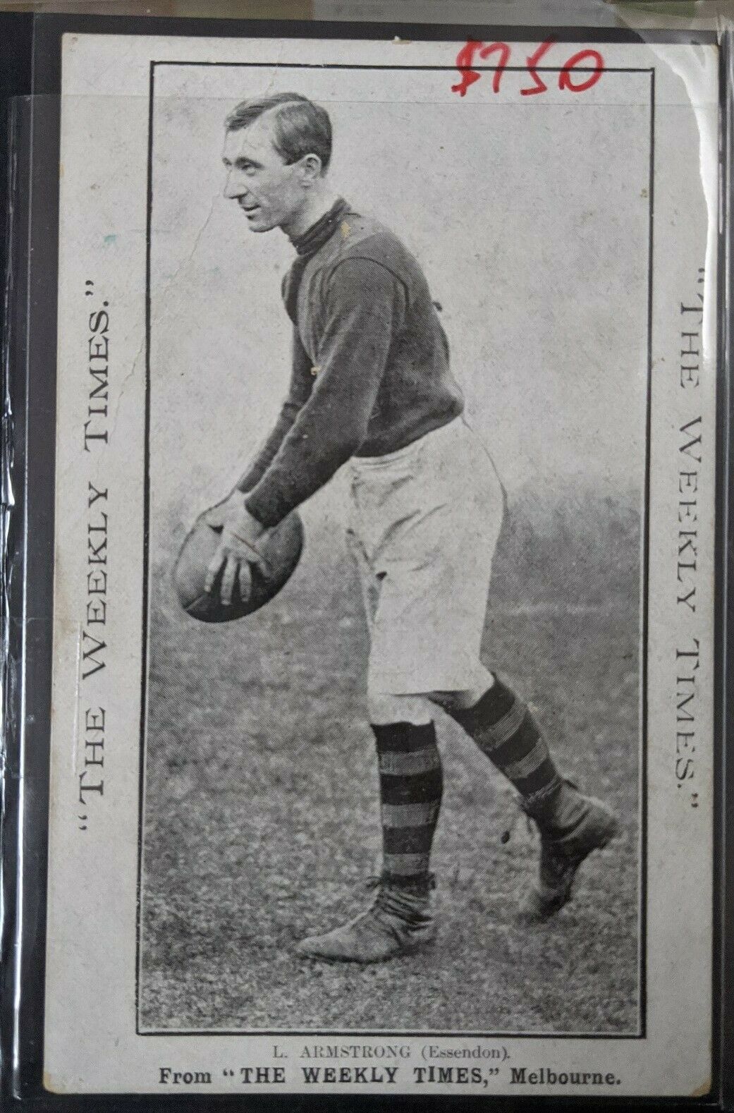 VFL 1910 Football Weekly Times Postcard Essendon L Armstrong