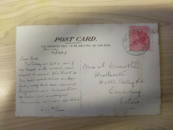Australia 1907" P & O Cruises S.S. Britannia Fremantle" Ship Postcard