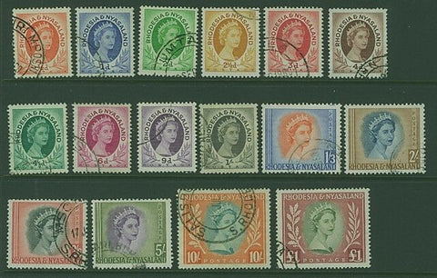 Rhodesia and Nyasaland 1953 QE2 definitives SG 1/15 Set Used