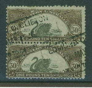 WA Western Australia Australian States Revenues Stamp Duty 30/- blk & brn Swan bird pair B56 Used