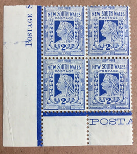 NSW Australian States 1905 2d Deep Ultramarine SG 335 block of 4 mint