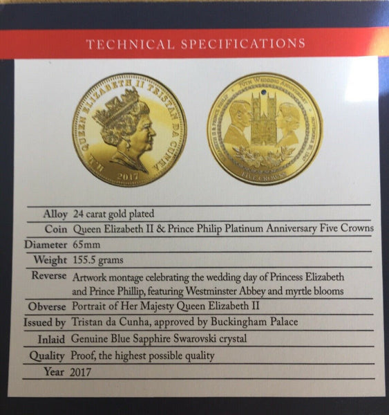 Tristan Da Cuhna 2017 5 Crowns Queen Elizabeth & Prince Philip Anniversary Proof Coin