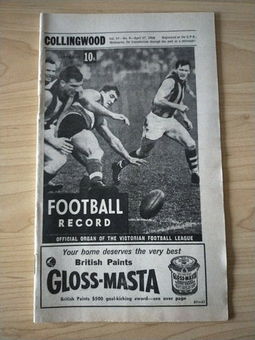 VFL 1968 April 27 Football Record Collingwood v St Kilda