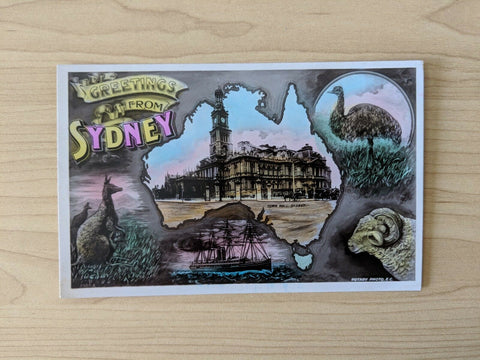 Greetings From Sydney Postcard Kangaroo Emu Map Rotary Photo
