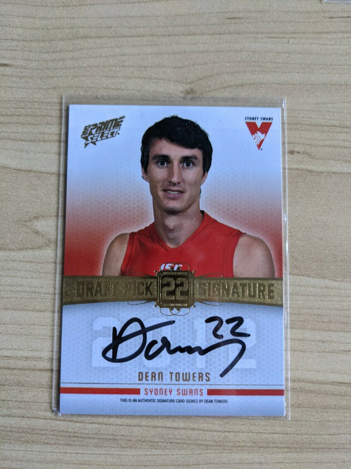 2013 AFL Select Prime Draft Pick Signature DPS19 Dean Towers Sydney