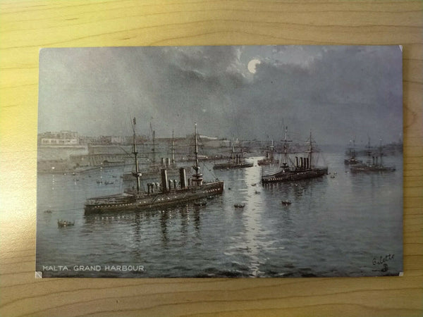 British Tuck's Vintage Malta Grand Harbour Ship Mint Postcard