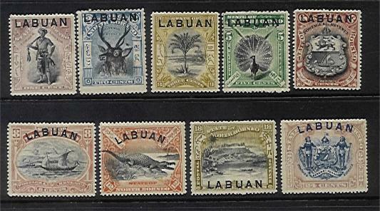 Labuan on North Borneo Malayan States SG 89/97 Set reptiles animals birds MLH